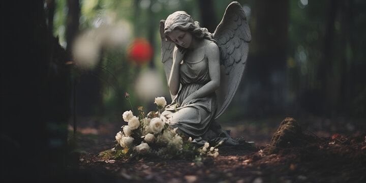 Vintage image of a sad angel on a cemetery  generated with AI.