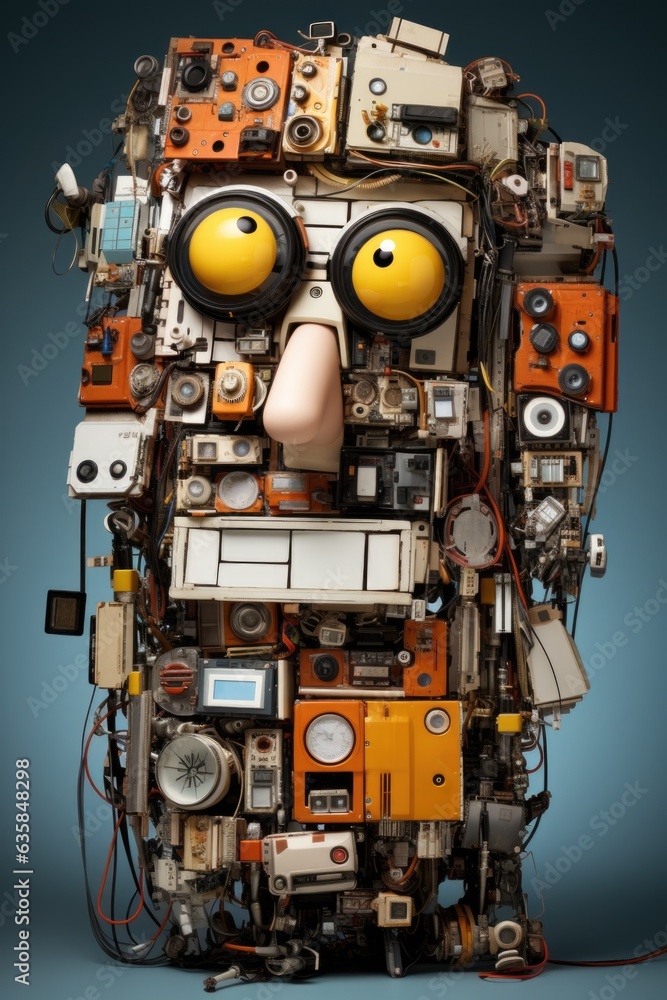 Aufkleber a robot made out of old electronics. generative ai image.