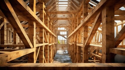 Fototapeta na wymiar Interior of the wood house in construction 