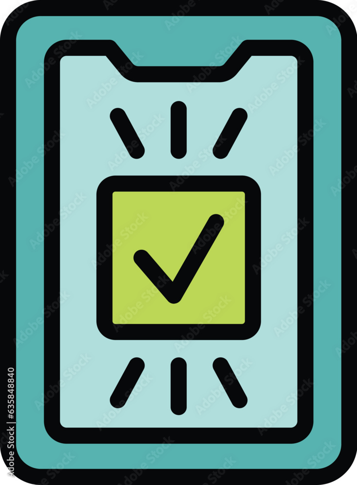 Poster approved phone login icon outline vector. computer form. register web color flat