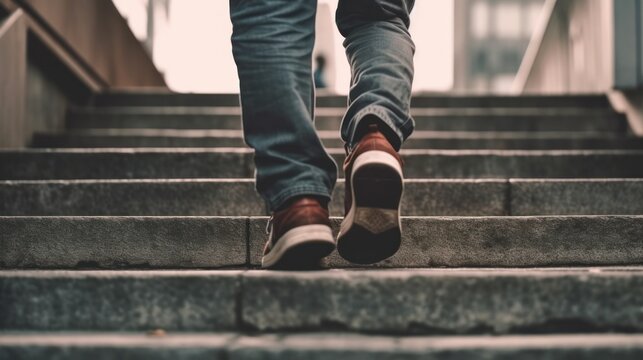 Closeup Of The Foot Walking Up The Stair 