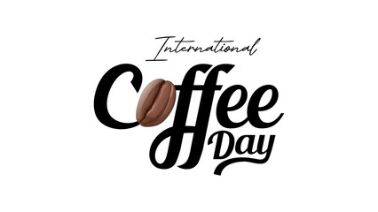 Simple Clean International Coffee Day Logotype Hand Lettering Typography with Coffee Bean Illustration Ornament