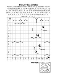 Coordinate graphing, or draw by coordinates, with whales and babies hidden picture and coloring page. Answer included.
