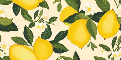 Decorative lemon seamless pattern with hand drawn elements