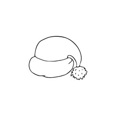 Hand-drawn hat of Santa Clouse, Christmas element. vector illustration isolated on white background.
