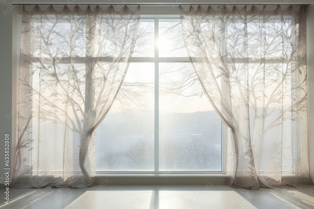 Poster transparent window curtain with a patterned background.