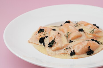 Salmon ravioli
