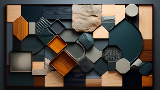 Fototapeta 3 d rendering of modern luxury house panels in a kitchen and wood wall.