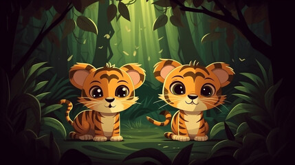 Cute Kawaii Baby Tiger Cubs AI Generative