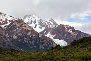 Fototapeta na wymiar Beautiful nature of Patagonia. Fitz Roy trek, glacier, view of Andes mountains, Los Glaciers National Park, El Chalten, Argentina