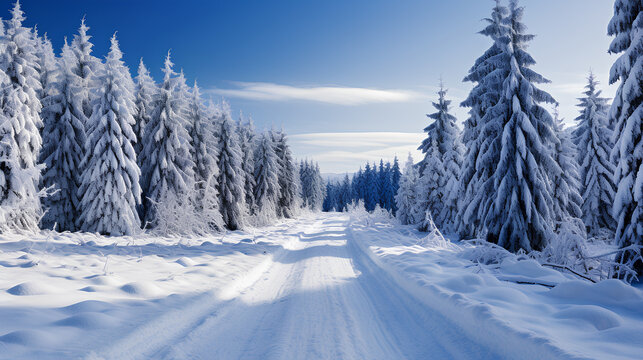 beautiful winter landscape in the forest with snow