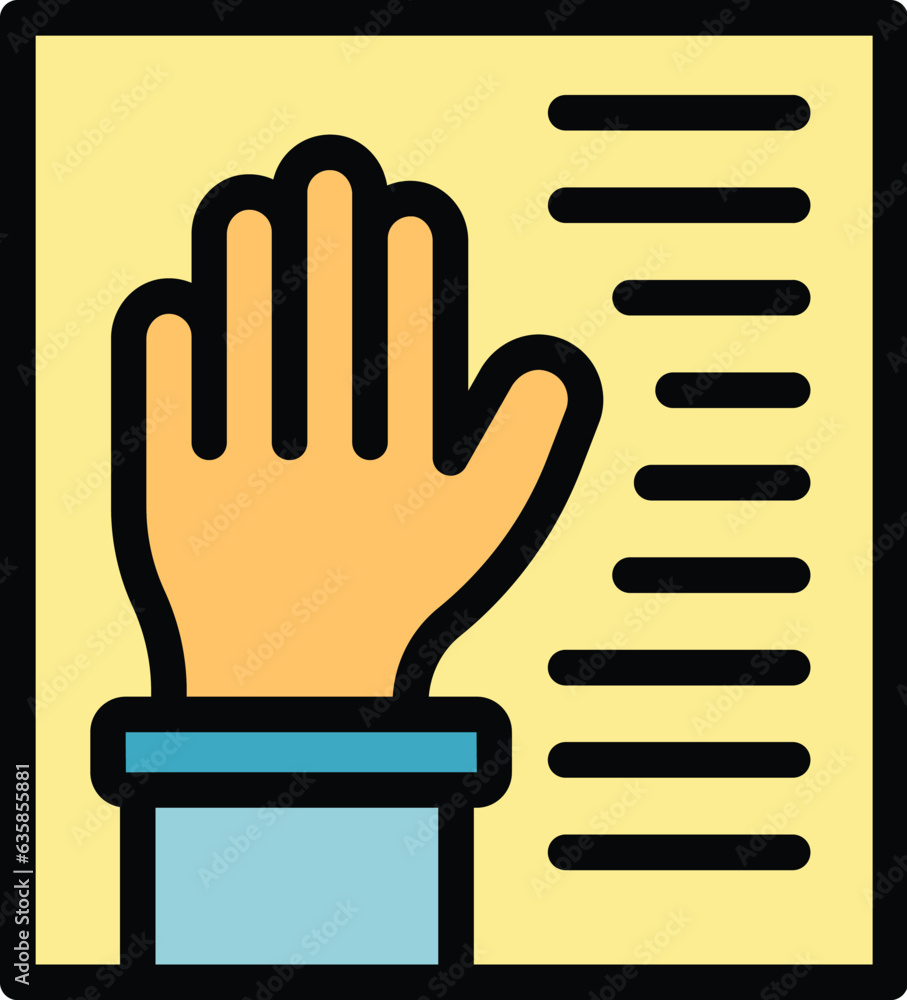 Poster hand vote icon outline vector. online ballot. mobile poll color flat