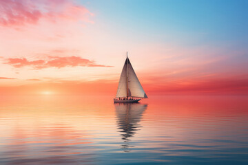Sailing yacht in the sea at sunset. created by generative AI technology.