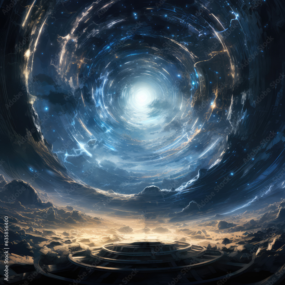 Wall mural space tunnel. abstract space background. 3d illustration. futuristic technology style. created by ge
