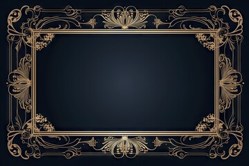 Gold frame pattern on black background. Luxury scrolls and swirls. Vintage golden design element
