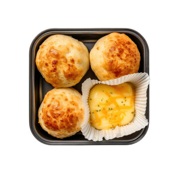 Cheese muffins in a lunchbox top view isolated on transparent background. Generative AI