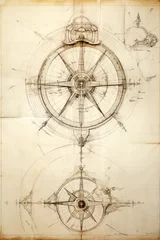 Fotobehang Nautcal compass sketch drawing. Exploration and sailing concept. Poster design. Ai generative © ArtmediaworX