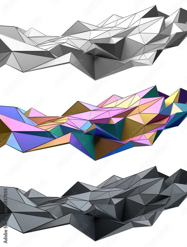 Poster set of abstract colorful structures, 3d render