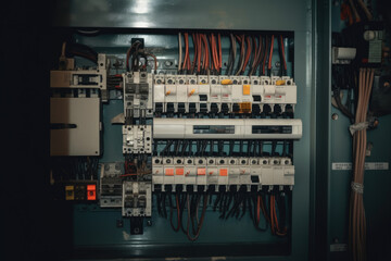 Precision Macro View of an Electrical Panel: Safeguarding Electrical Systems with Circuit Breakers, Fuses, and Protective Devices