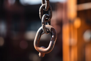 Industrial Strength: Captivating Macro View of a Shimmering Crane Chain, Symbolizing Durability and Engineering Excellence