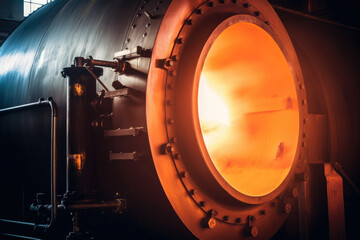 Fiery Macro View: Exploring the Intense Heat and Flames of an Industrial Boiler