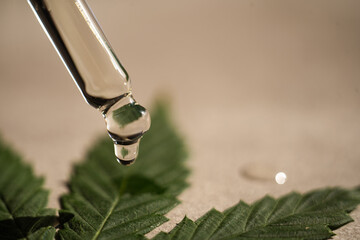 CBD oil hemp products. glass bottle with CBD oil, hemp leaves. Medicinal cannabis with extract oil....