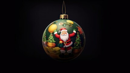 Christmas bauble with santa claus isolated on a black background