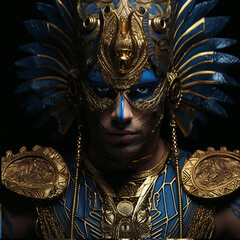 An Egyptian man wearing pharaonic clothing, egyptian berserker warrior man male, tattoos, in gold headwear, Cinematic Lighting - obrazy, fototapety, plakaty