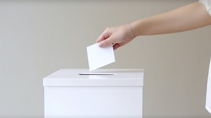 Hand drop a white paper vote letter into the box  - obrazy, fototapety, plakaty