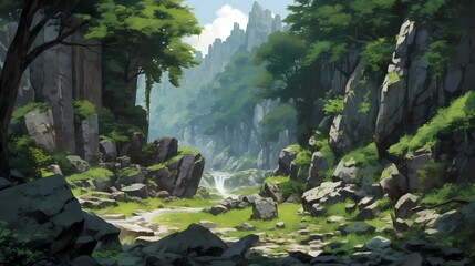 The River Bank with Flowers and Trees.Deep Forest. Video Game's Digital CG Artwork, Concept Illustration, Realistic Cartoon Style Background. Fantasy Backdrop.Generative AI.
- 635860642