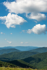 Wilderness and scenic nature and alpine landscape at summer in Bieszczady Mountains, Carpathians, Poland.