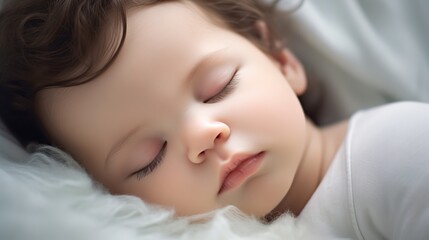 close-up portrait of a beautiful sleeping baby on white