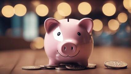 Digital piggy bank illustration captures the act of saving by putting a coin in, symbolizing financial growth