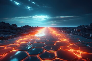 Traveling the Galaxy on Luminous Seaglass - A High Tech SciFi Roadway Merging Natural Beauty with Advanced Technology Wallpaper - Sci-Fi Tech Road Background created with Generative AI Technology