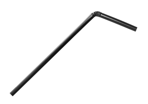 Black drinking straw isolated on transparent PNG.