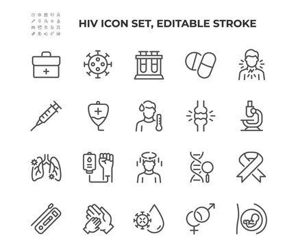 HIV and Aids thin line icons. Editable stroke. For website marketing design, logo, app, template, ui, etc. Vector illustration.