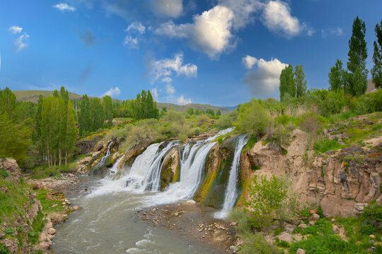 Muradiye waterfall, which is located on the Van - Dogubeyazit highway, a natural wonder often visited by tourists in Van, Turkey © Samet