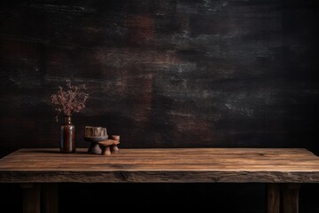 Wooden table against a dark background