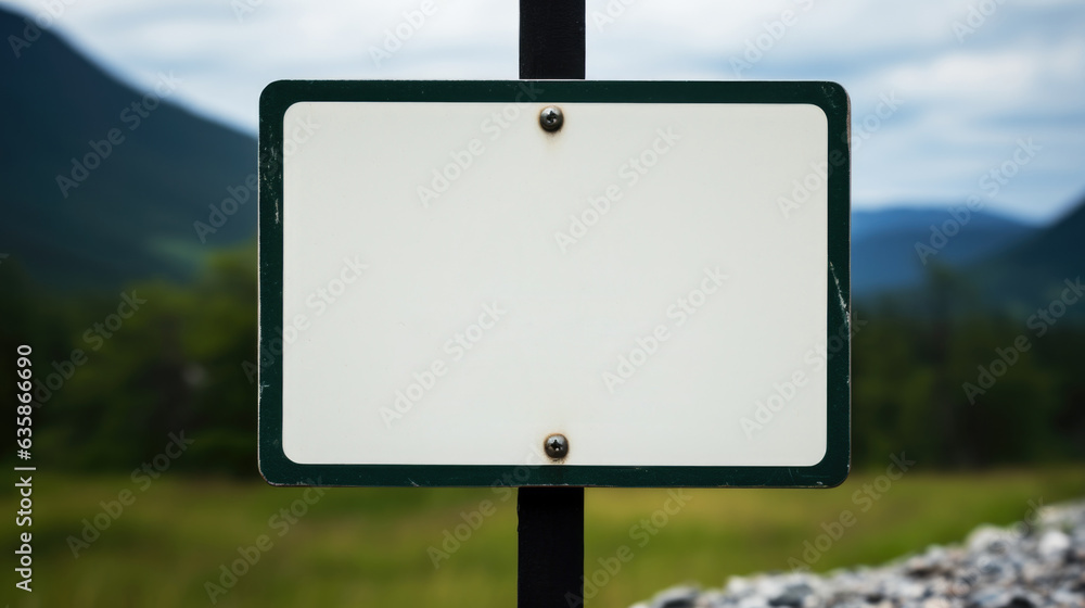 Poster a white sign with a red triangle on it. generative ai image.