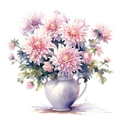 Chrysanthemums in vase isolated on white background