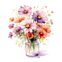Cosmos in vase isolated on white background