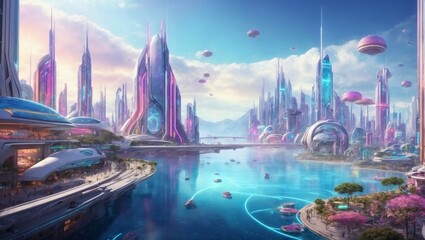 a futuristic city with dream like cute things, the future belongs to those who believe in the beauty of their dreams