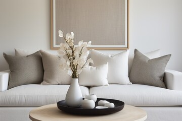 White cushion cover with minimal design in the living area.