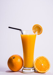 fresh squid sweet summer fruit juice organic orange drink in beautiful color in tall cocktail glass on white background halal beverage menu for healthy cafe and pub bar