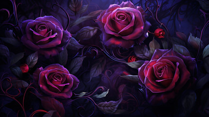 Fototapeta na wymiar Wallpaper gloomy fantasy look characterises dark red flowers