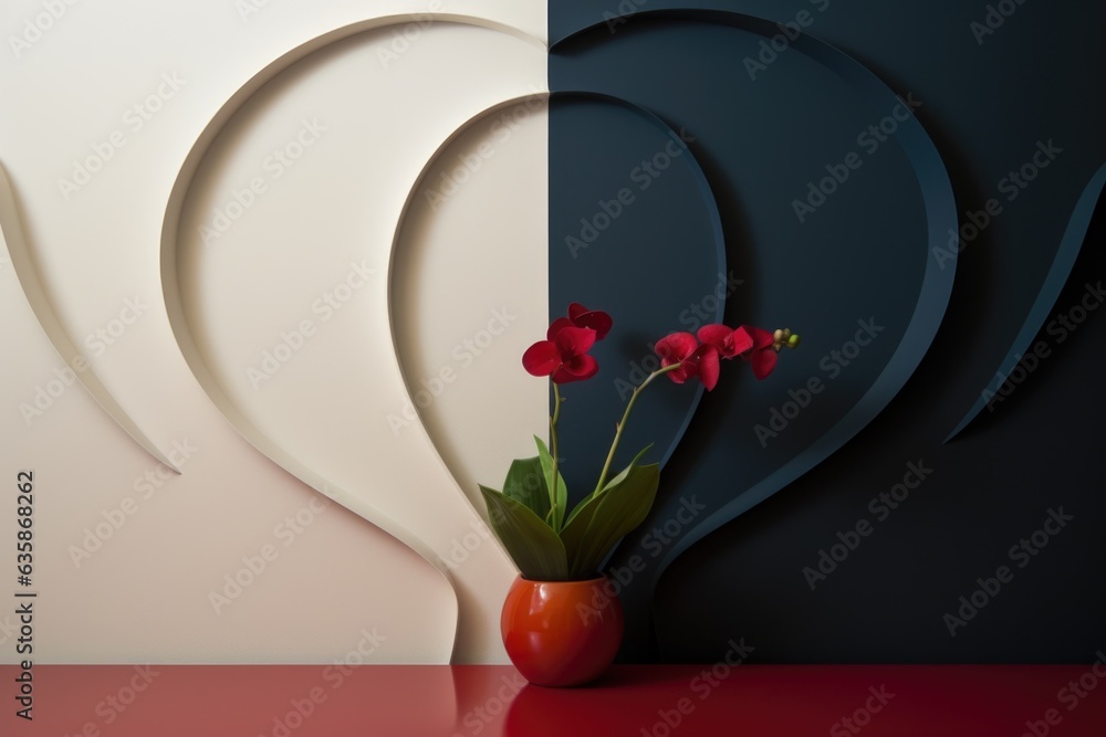 Aufkleber a vase with a flower in it on a table. generative ai image.