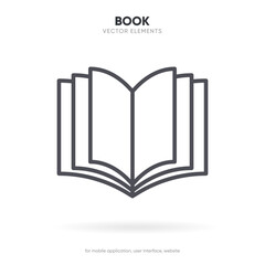 Open line book icon related to education or library. Book store, knowledge symbol