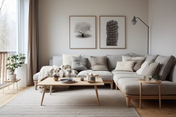 Fototapeta premium Scandinavian living room with minimalist design.