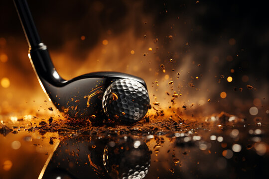 Golf ball with sport background design for banner with copy space.Created with Generative AI technology.