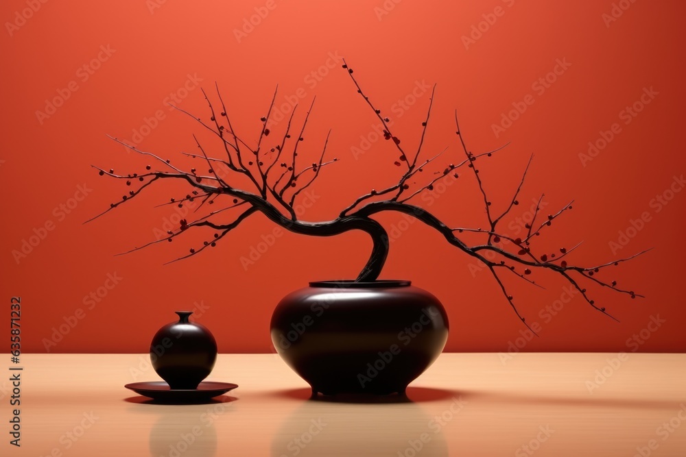 Poster a vase and a small vase on a table. generative ai image.